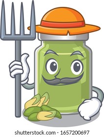 Happy Farmer pistachio butter cartoon picture with hat and tools