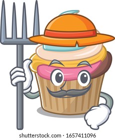 Happy Farmer rainbow cupcake cartoon picture with hat and tools