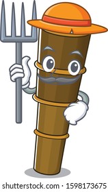 Happy Farmer telescope Scroll cartoon character with hat and tools