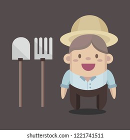Happy farmer vector. Cute Cartoon character, illustration
