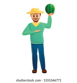 Happy farmer watermelon icon. Cartoon of happy farmer watermelon vector icon for web design isolated on white background