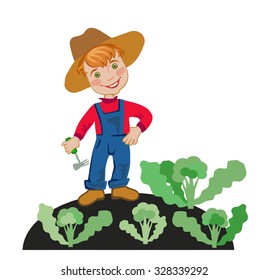 Happy farmer is working in the garden