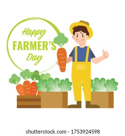 Happy farmer's day. flat character design. vector illustration