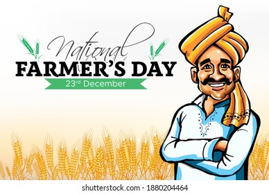 Happy Farmers Day. Proud farmer stand in form. Farmer working in field. Banner poster design. Vector illustration.