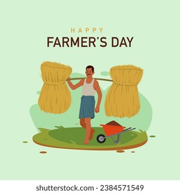 Feliz Día de los Agricultores Textos con una ilustración de un vector agrícola indio para una plantilla de post en medios sociales 