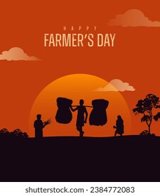 Happy Farmers Day Text con una ilustración vectorial de silueta agrícola india para una plantilla de post creativo en medios sociales 