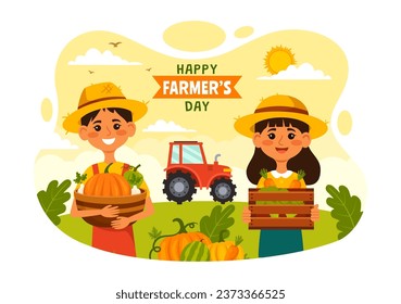 Happy Farmers' Day Vector Illustration on December 23 Rice Fields and Farmers Suitable for Poster or Landing Page in Flat Cartoon Background Design