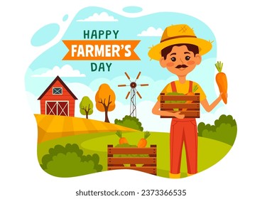 Happy Farmers' Day Vector Illustration on December 23 Rice Fields and Farmers Suitable for Poster or Landing Page in Flat Cartoon Background Design