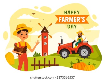 Happy Farmers' Day Vector Illustration on December 23 Rice Fields and Farmers Suitable for Poster or Landing Page in Flat Cartoon Background Design