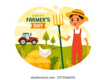 Happy Farmers' Day Vector Illustration on December 23 Rice Fields and Farmers Suitable for Poster or Landing Page in Flat Cartoon Background Design