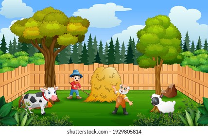 Happy farmers working in the farm