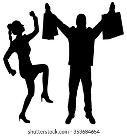 happy fashionable couple with shopping bags 