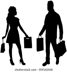 happy fashionable couple with shopping bags
