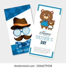 happy fasthers day card with bears and hipster accessories