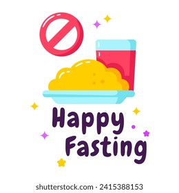 Happy fasting greeting ramadan illustration. Ramadan sticker with no food symbol