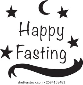 Happy fasting or puasa icon vector illustration black and white for ramadhan theme