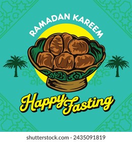 Happy fasting in ramadan with kurma vector illustration, perfect for greeting card design