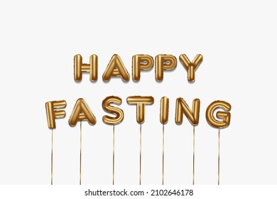 happy fasting written with golden foil balloons. happy fasting lettering realistic gold balloons. happy fasting typography. vector isolated design