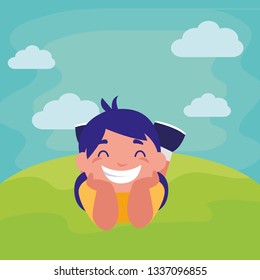 happy fat boy in the camp