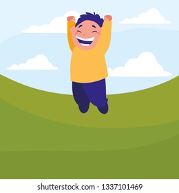 happy fat boy celebrating in the camp