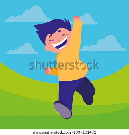 happy fat boy celebrating in the camp