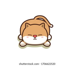 Happy fat cat sleeping and dreaming vector cartoon illustration. Logo cute cat character for pet store.