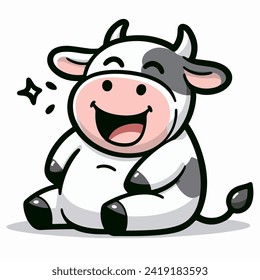 happy fat cow cartoon character mascot