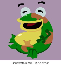 a happy fat frog creature covered in mud and laughing