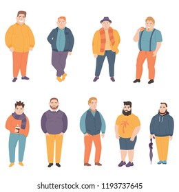 Happy fat man dressed in bright beautiful clothes.