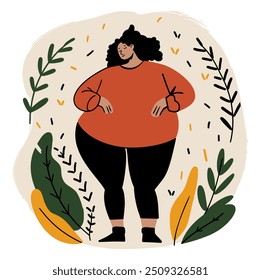 Feliz mulher gorda. Ilustração de vetor plano