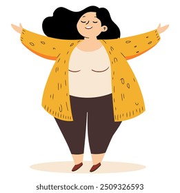 Happy Fat Woman Flying. Flat Vector Illustration