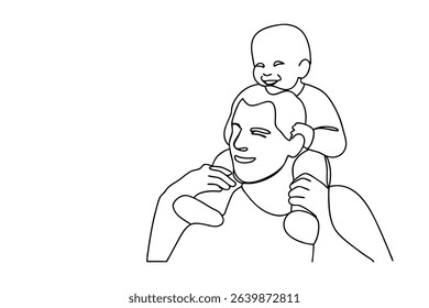 Happy father and baby line drawing illustration