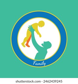 happy father carrying his son in minimalist illustration for round logo