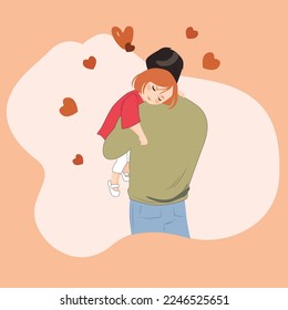 Happy Father with Child, Bonding, Love. Family Characters Dad and  Daughter Spend Time Together, Fun, Communicate, Play Isolated on White Background. Cartoon People Vector Illustration