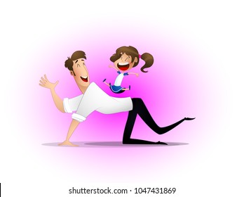 Happy father and child spending time outdoors. Have fun. Father's day. Vector