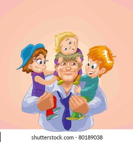  happy father with children