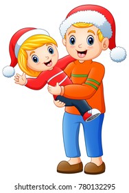 Happy father and daughter celebrating christmas