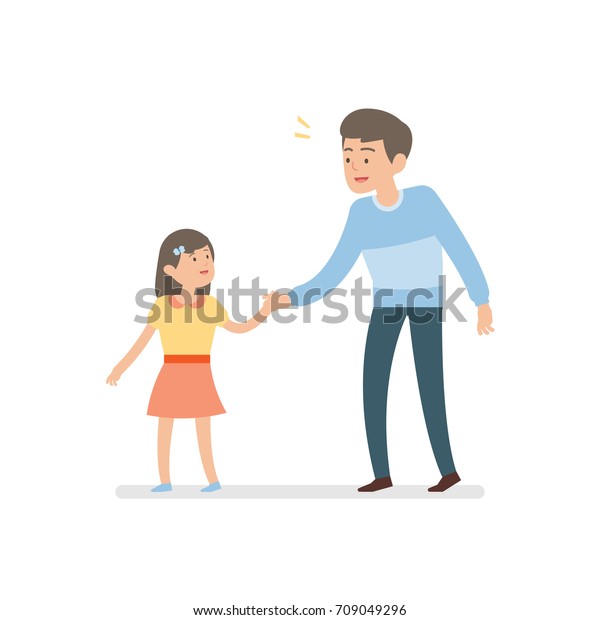 Download Happy Father Daughter Holding Hands While Stock Vector ...