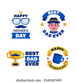 Happy Father Day And Best Dad Ever Greeting Label Sticker With Cute Illustration