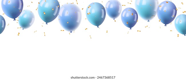Happy Father day with blue balloons and gold confetti festive decoration banner background