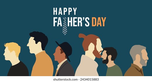 Tarjeta del día del padre feliz o fondo con la silueta del hombre, ilustración plana.