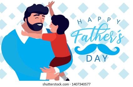 happy father day card with dad and son