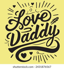 Happy Father Day Card - hand drawn letter, I love Dad lettering with red heart, design for greeting card, poster, banner, printing, mailing, vector illustration