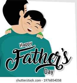 Happy father day card man hugging his son Vector illustration