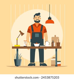 Happy Father Day Celebration with Character of Dad Working as Chef with Smile Expression