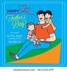 Happy Father Day. the concept of a happy family full of love Son, dad and daughter. Father and son. Dad. Happy Family Day. Eps 10