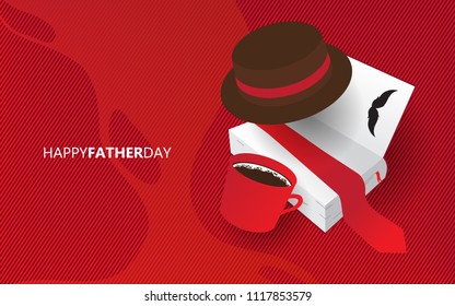 happy father day . creative design for cards, poster with book, tie, coffee, hat and red color