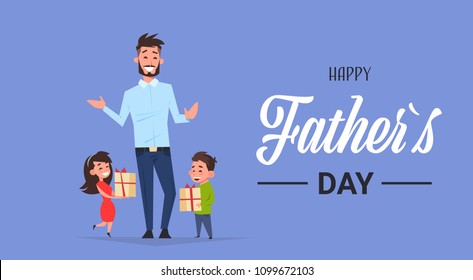 happy father day family holiday african daughter and son present gifts for dad concept greeting card flat