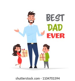 happy father day family holiday african daughter and son present gifts for dad concept greeting card flat
