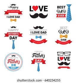 Happy Father Day Family Holiday Greeting Card Poster Set Flat Vector Illustration